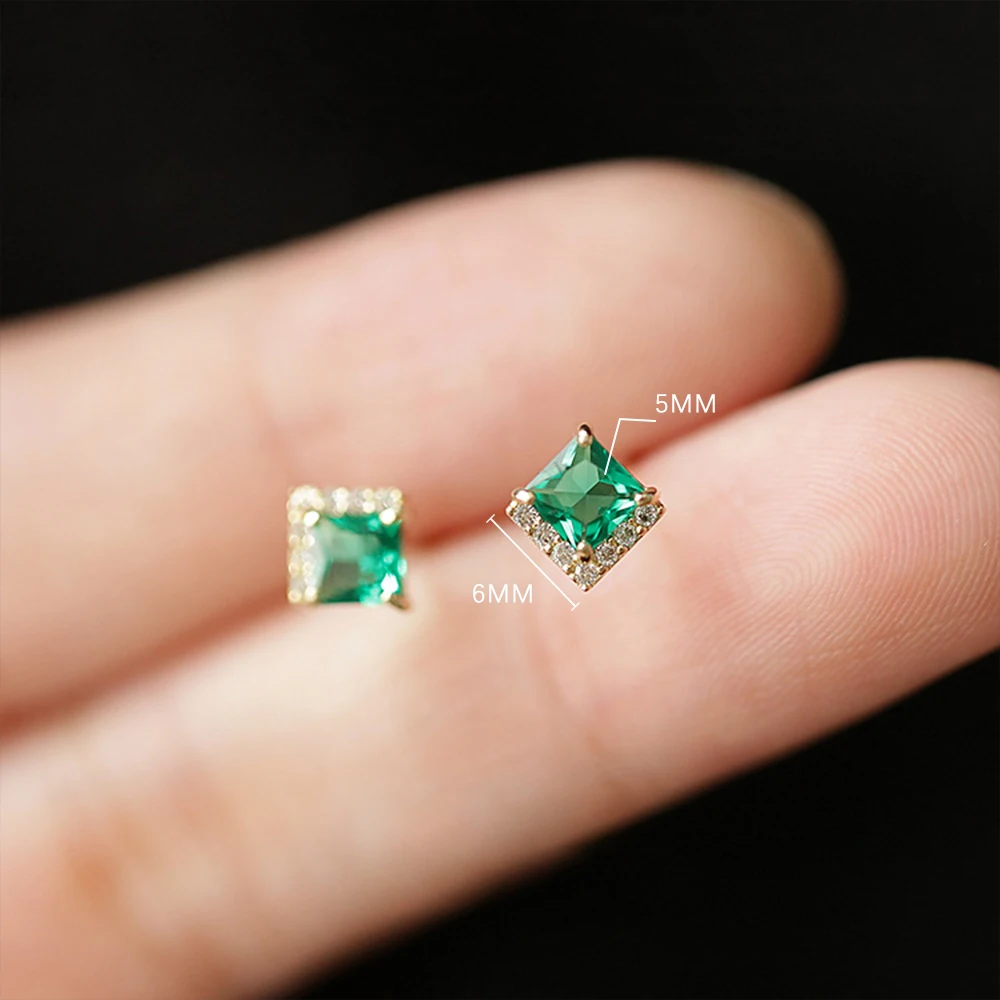 Aide 925 Sterling Silver Emerald Square Zircon Stud Earrings For Women 18K Gold Simple Luxury Earrings Fine Jewelry Party Gift