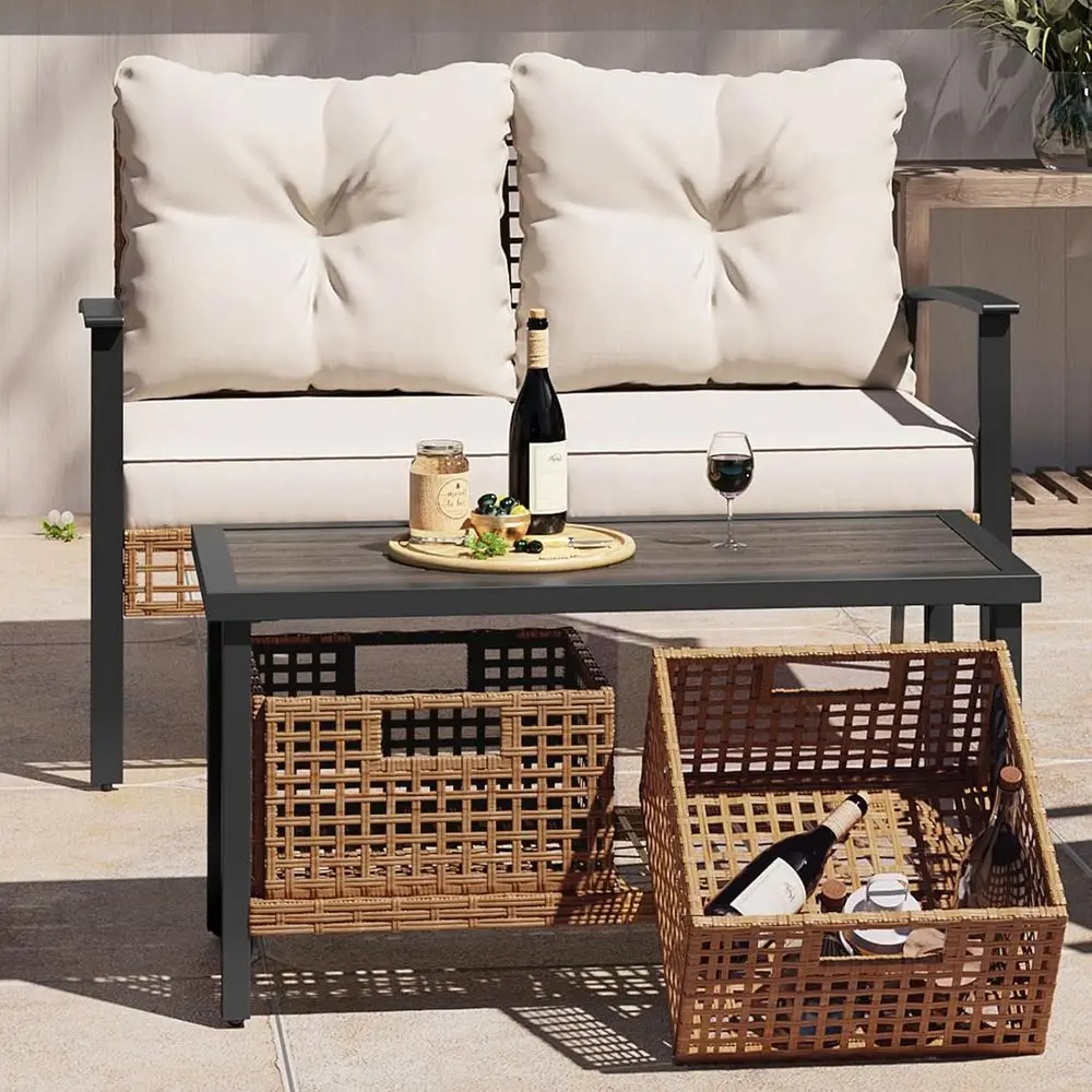 

Комплект из двухместного дивана и журнального столика из искусственного ротанга, 2 предмета, удобная уличная мебель для патио, сада и зоны у бассейна, бежевый