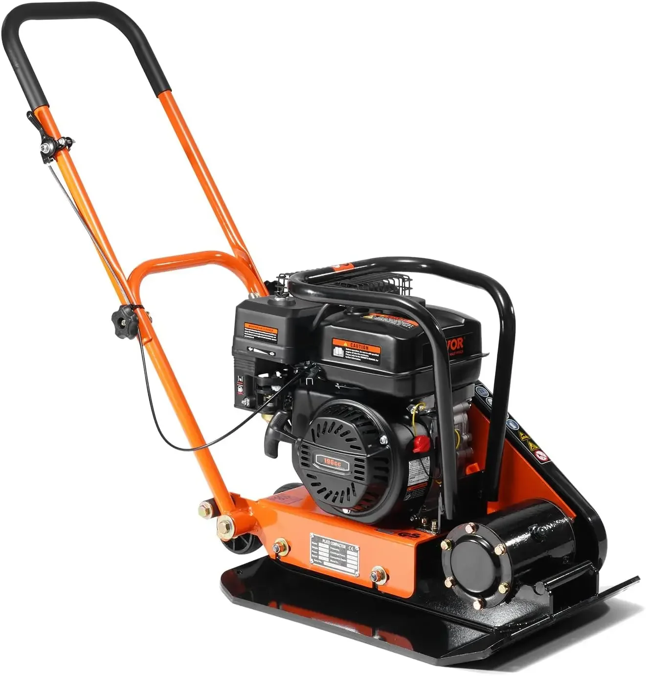 6.5HP Plate Compactor, 196CC Gas Engine, 4200 lbs Vibratory Compaction Tamper, 22.1x15.9 in Plate Power Jumping Jack Tamper