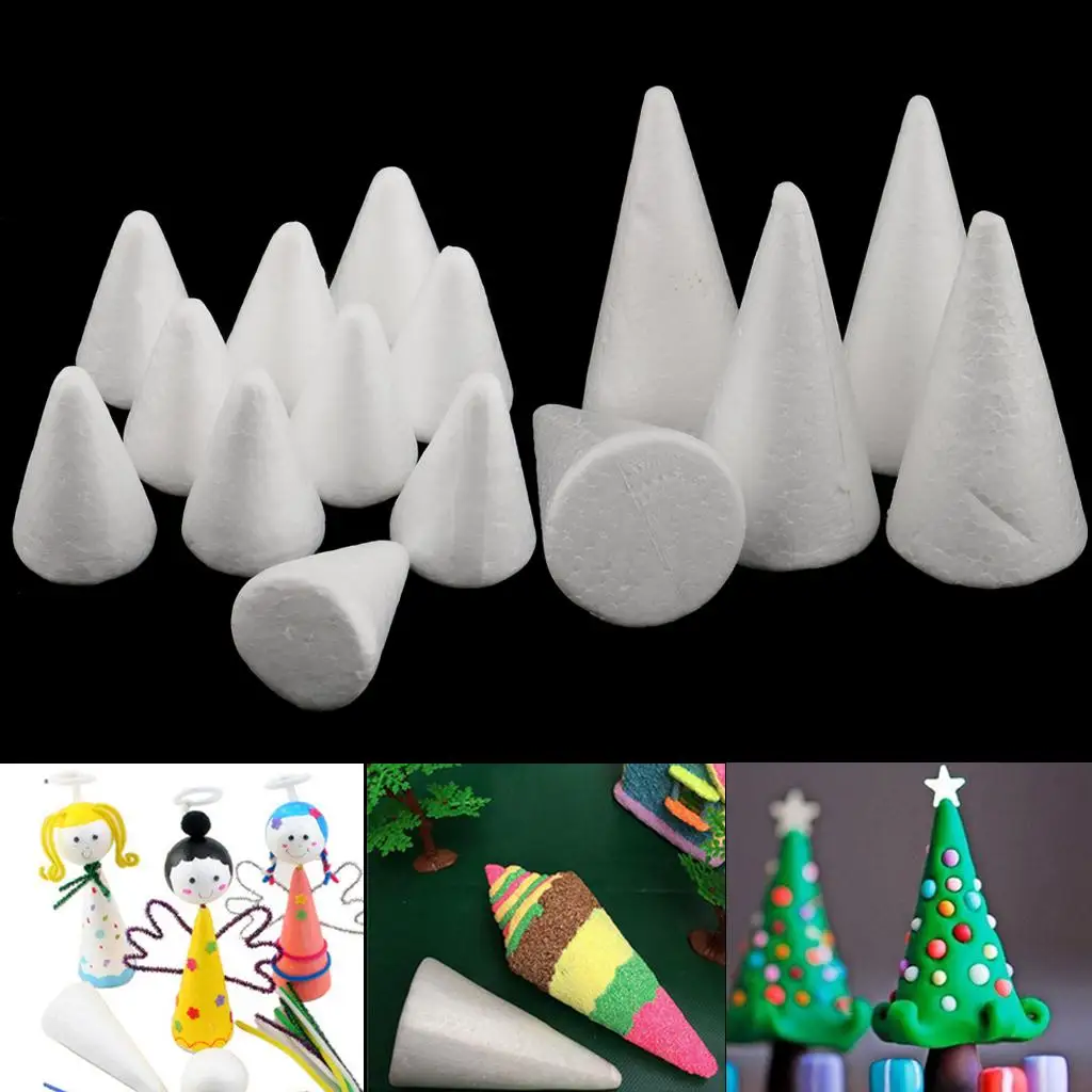 15x Styrofoam Foam Cone Solid Shape Christmas Decoraition DIY Creative Leisure 70 / 100mm