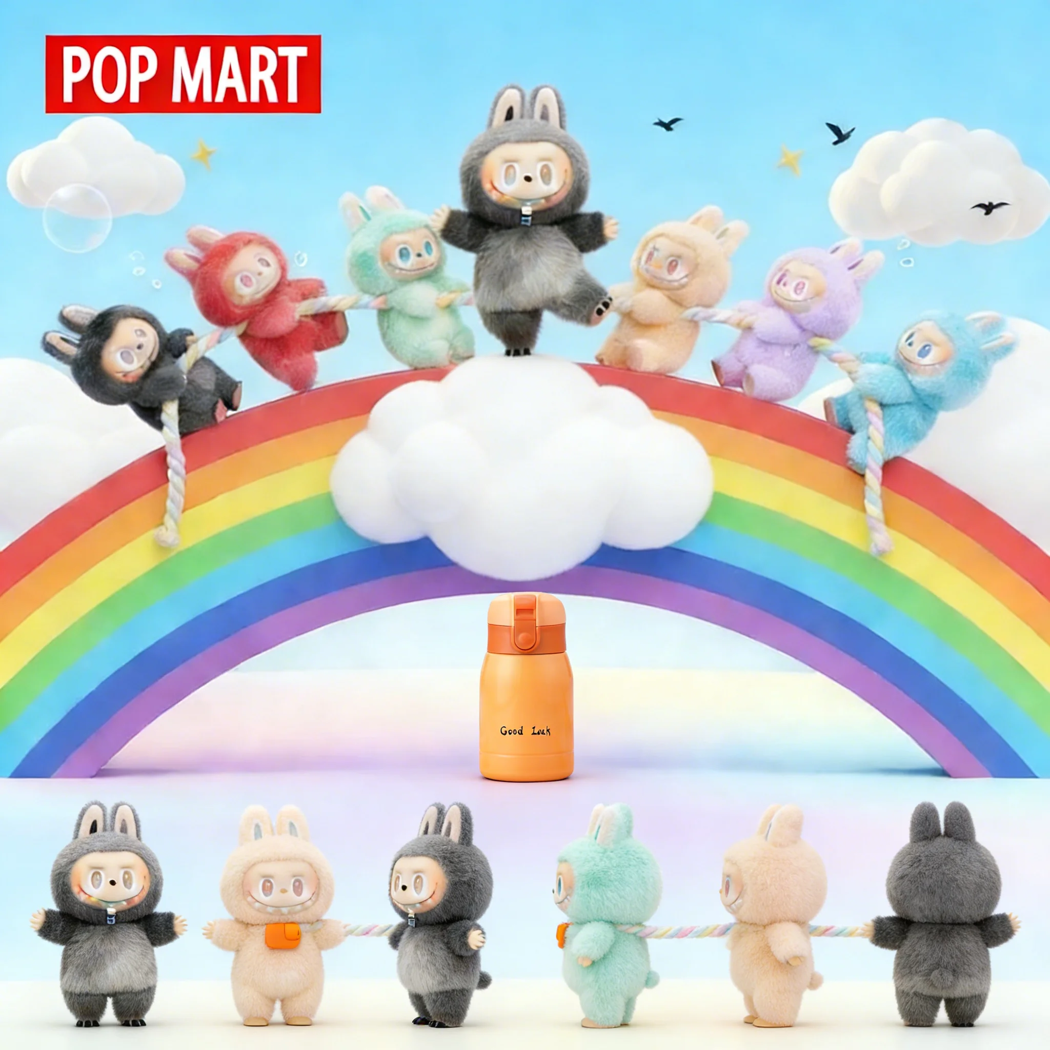 

Blind Box For Popmart Labubu The Monsters Macarons Lisa Same Heart Vinyl Base Series Trendy Toy+Thermos Cup