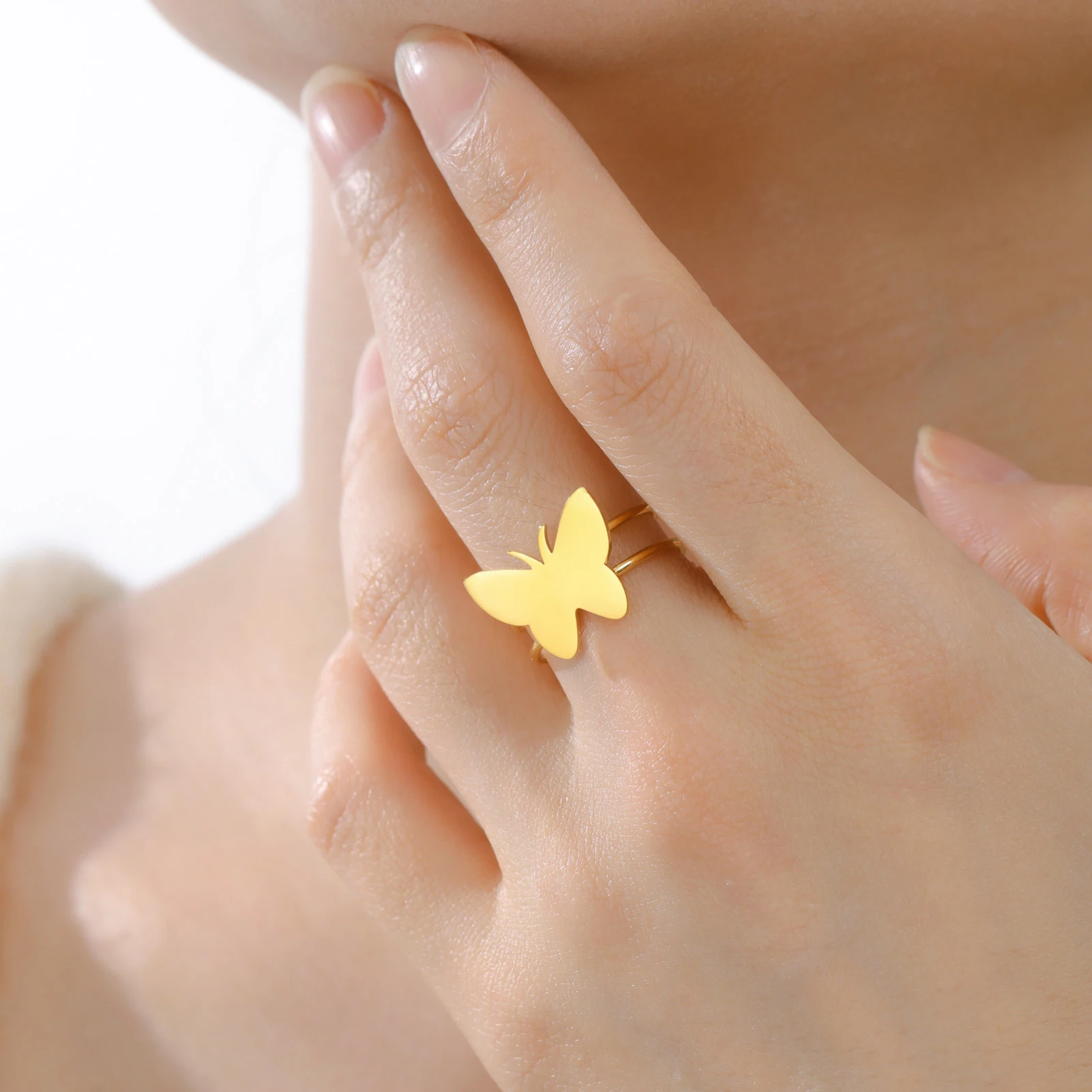 COOLTIME Schmetterling Offenen Frauen Ring Edelstahl Mode Einstellbare Finger Ring Schmuck Zubehör Großhandel Neue – Detail 6