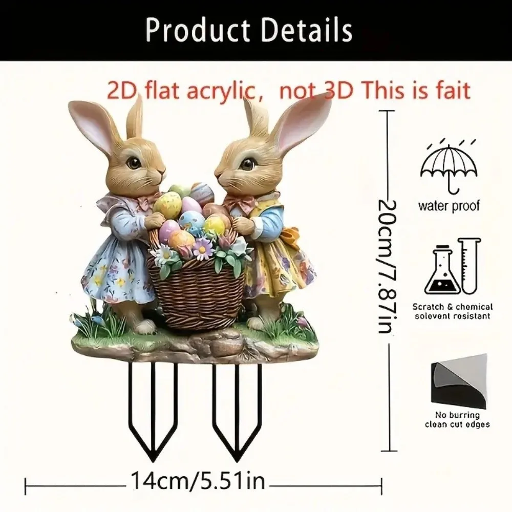 Figurine de jardin 2D plate en acrylique, motif lapin elfe, pour insertion au sol ou en intérieur, décoration d'art de jardin Fantasy Ground Insert Treehouse