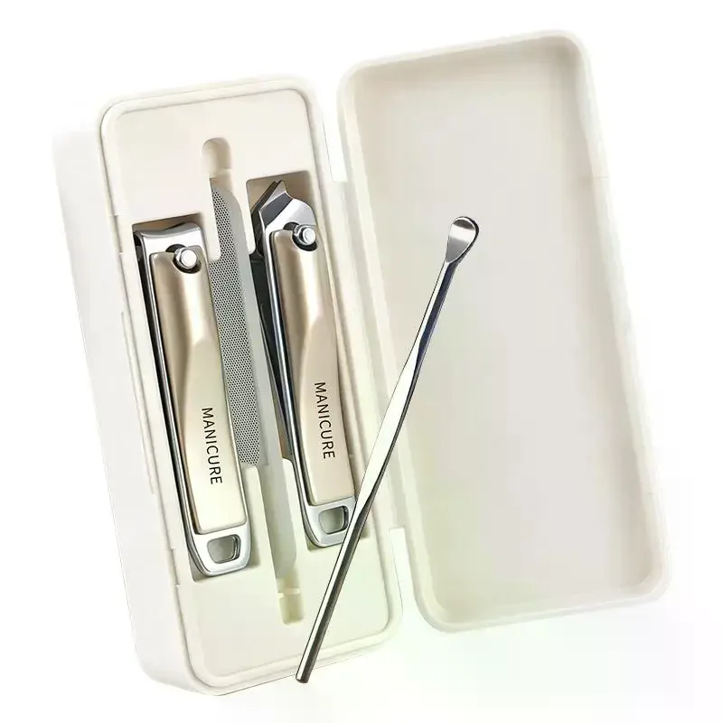 4Pcs Stainless Steel Manicure Tool Set Easy To Use Flat-Tipped And Angled Nail Clippers With Portable Storage Box