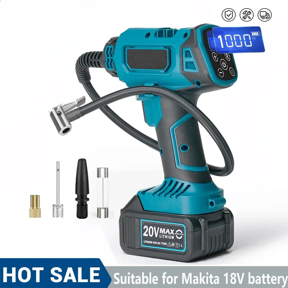 Portable Car Tire Inflator, Rechargeable Air Pump, Wireless Digital Compressor, tyre repair 18V for Makita Battery Indicator