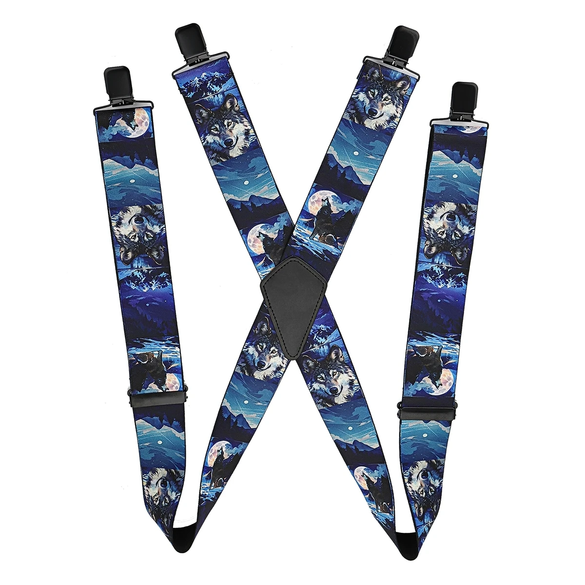 Men's X-Shaped Wolf Pattern High Elastic Adjustable Suspenders