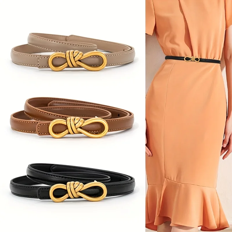 

Ремень из натуральной кожи для женщин, тонкие ремни с бантом, модный пояс для платья, джинсовые рубашки, элегантный пояс