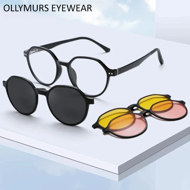 

OLLYMURS модные поляризационные магнитные очки на клипсе для мужчин и женщин TR90 многоугольные маленькие размеры оптические очки по рецепту
