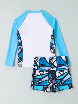 Geometry Print Boys Swimsuit Set 2 Boy Swimsuit 2026 New Geometry Print Long Sleeve Children Swimwear Summer Two Piece Kids Beach Wear Swimming Bathing Suit Men's 2