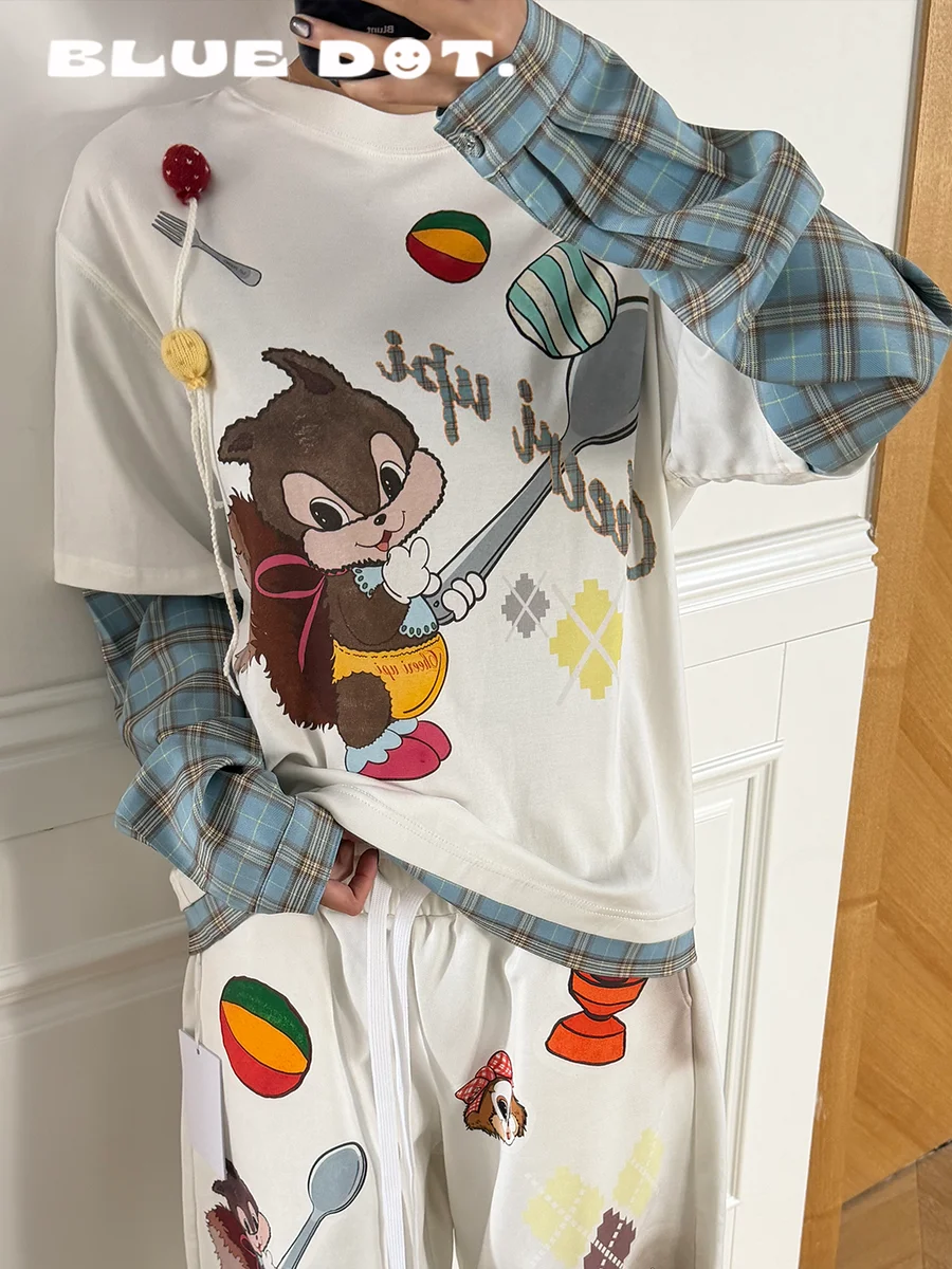 

Женский повседневный топ Bluedot Cheeri Upi свободного кроя с принтом белки и круглым вырезом, длинный рукав