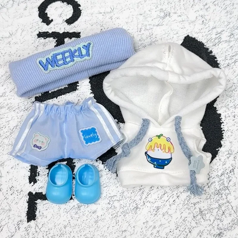 Für 17 cm labubu Puppe Kleidung Blau Casual Set Kompatibel mit V1V2V3 Plüsch Spielzeug Transformation Set Mode Puppe Zubehör