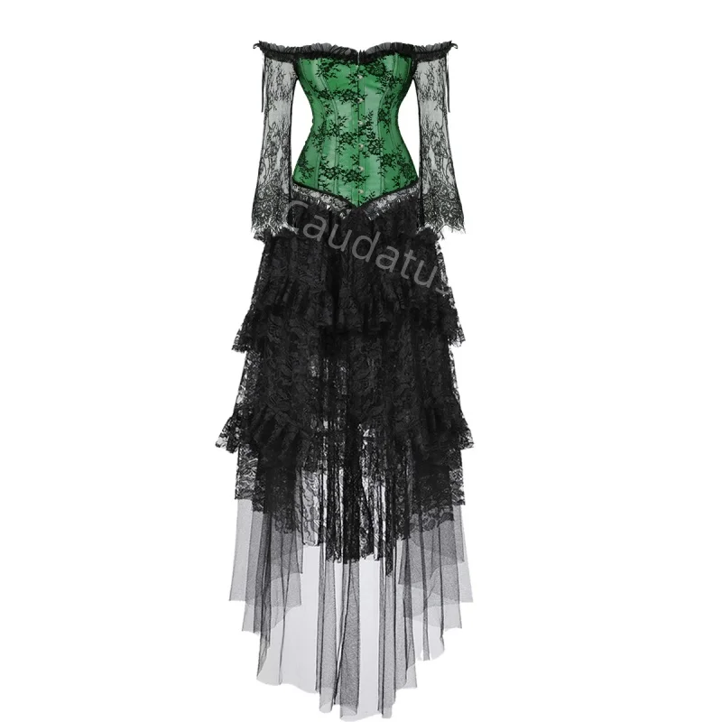 Corset Dress Plus Size Long Skirt Set Sexy Bustier lace Vampire costume Burlesque Gothic Vintage Halloween Costume Fashion Party view 3