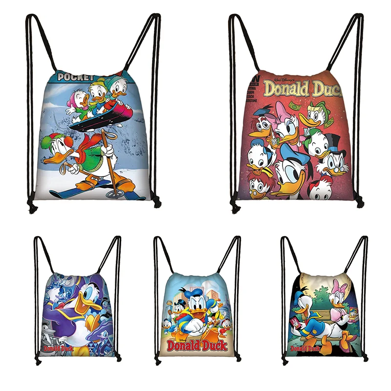 Donald Duck Drawstring Boy Girl Fasion Bags Women Large Capacity Shopping Bag Teenager Casual Backpack Portable Travel Bags