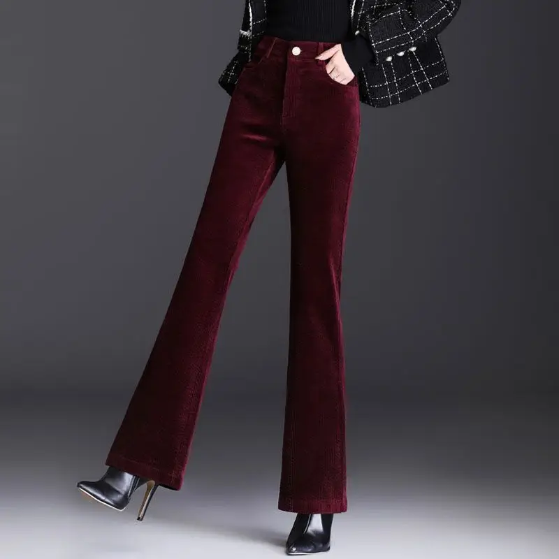 High-end Women's Micro-pull Pants High Waist and Thin Spring and Autumn 2025 New Corduroy Casual Loose Versatile Trend Trousers