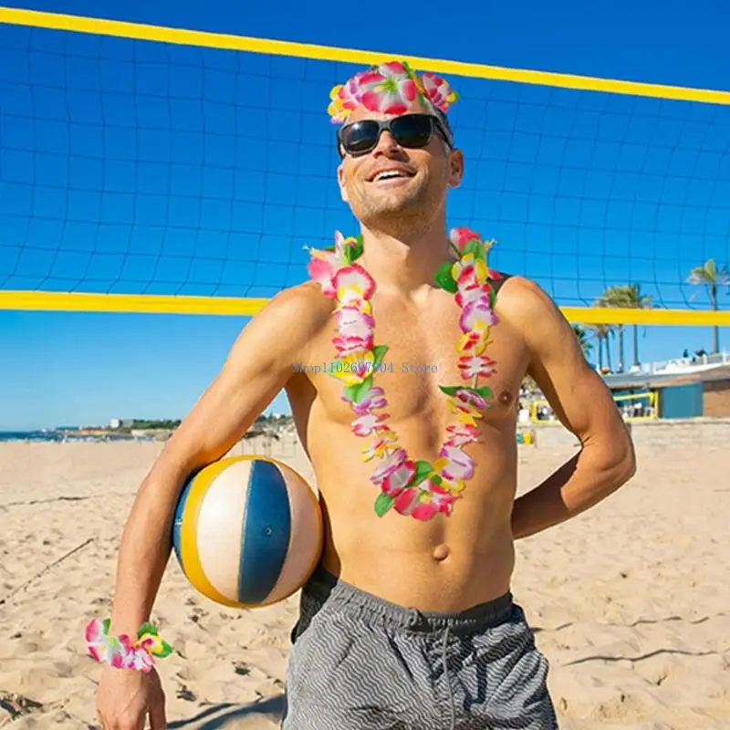 N7YF Hawaiianisches Leis-Set, Halsketten, Stirnbänder, tropische Luaus-Partydekorationen, Zubehör