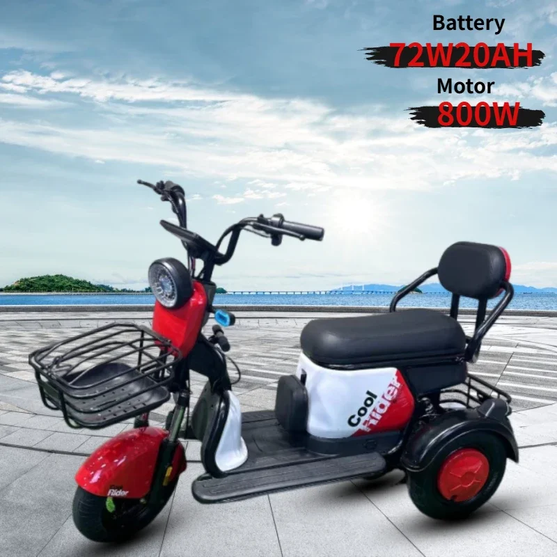 Electric tricycle 800W Motor 72V20AH parent-child electric three-wheel bicycle basket mini electric three-wheel motorcycle