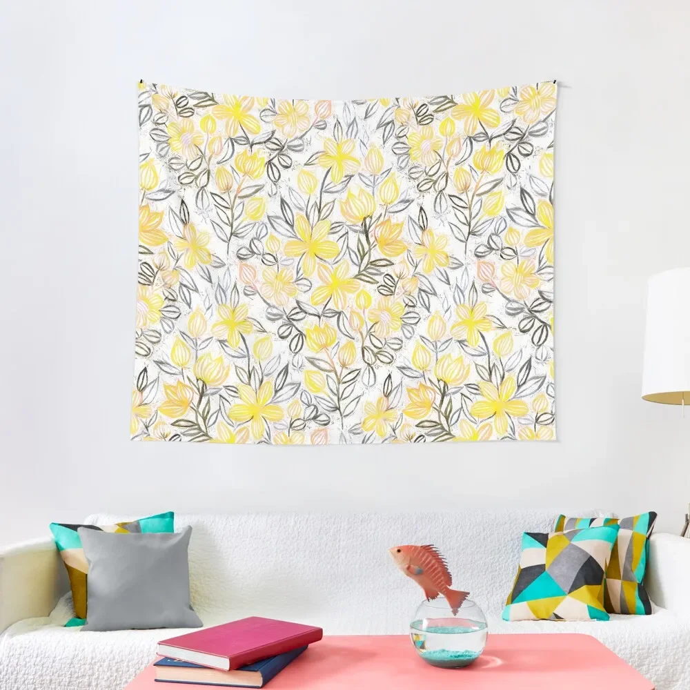 

Sunny Yellow Crayon Striped Summer Floral Tapestry Bedroom Decoration Home Decorators Tapestry