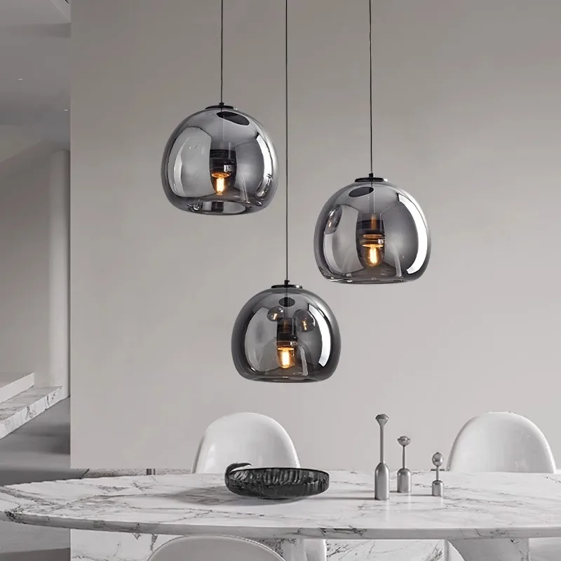 Modern Room Decor Gray Glass Ceiling Pendant Light Small Hanging Lights for Kitchen Island Decoration Dining Table Lamps