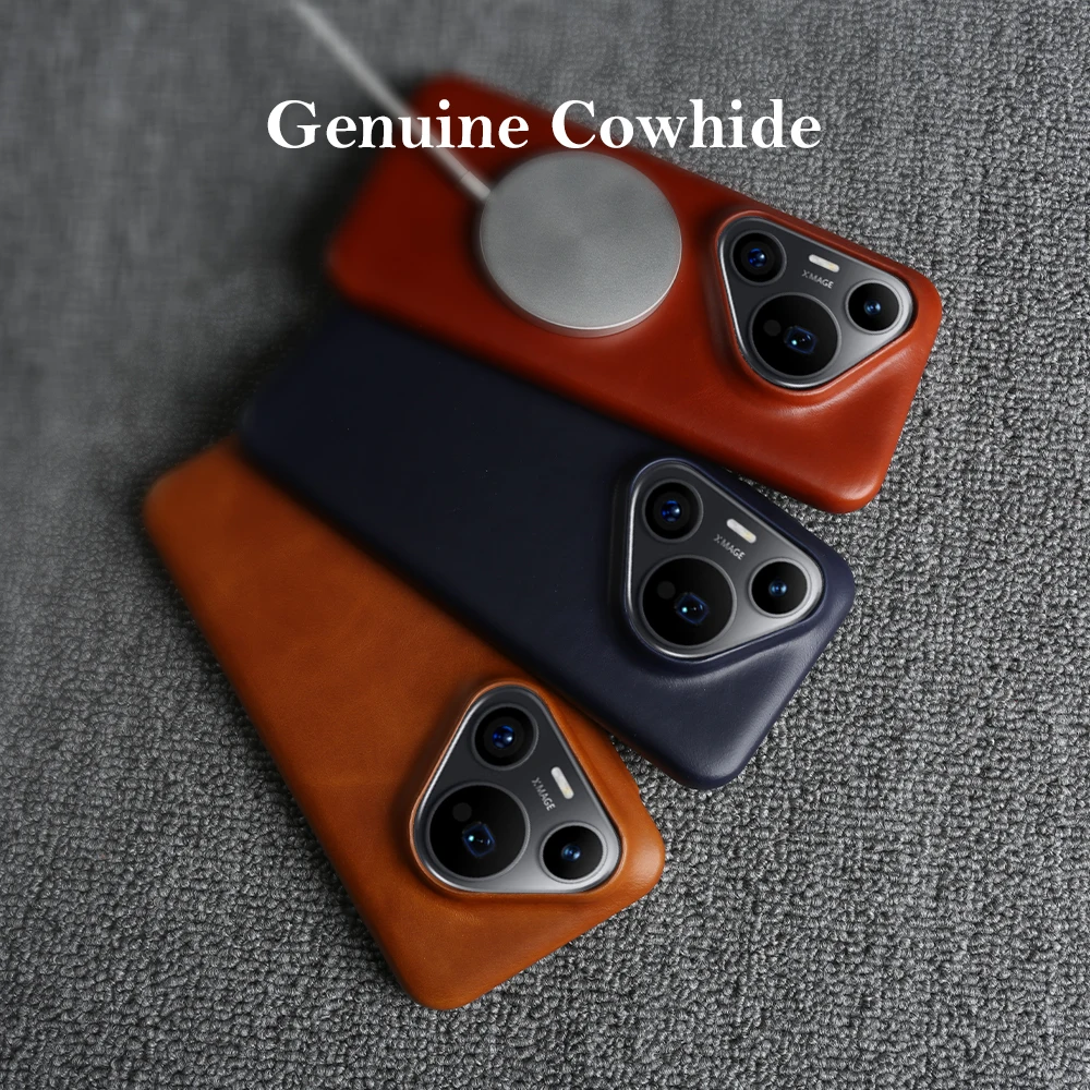 

For Magsafe Genuine Leather Magnetic Cover for Huawei P80 P70 Pro Plus Vintag Oil Wax Business Phone Cover Back Coque Fundas