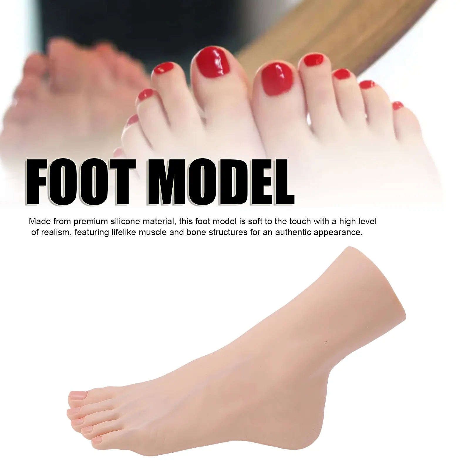 Foot Model Silicone Foot Mannequin Soft Touch Flexible Joint Positioning Realistic Mannequin Foot for Nail Art Jewerly Display