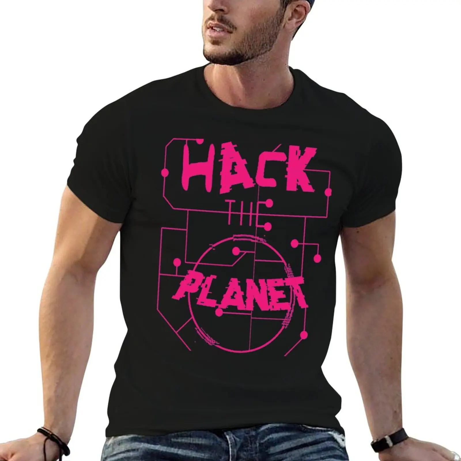 T-shirt avec impression graphique rétro Hack the Planet Typography