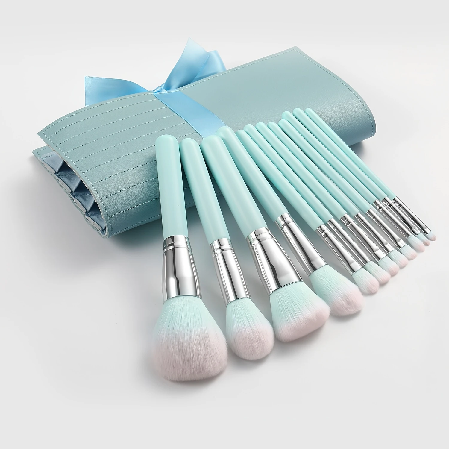 Blue Handle Makeup Brushes Set with Bag - Powder Foundation Blending Eyebrow Brush Tools