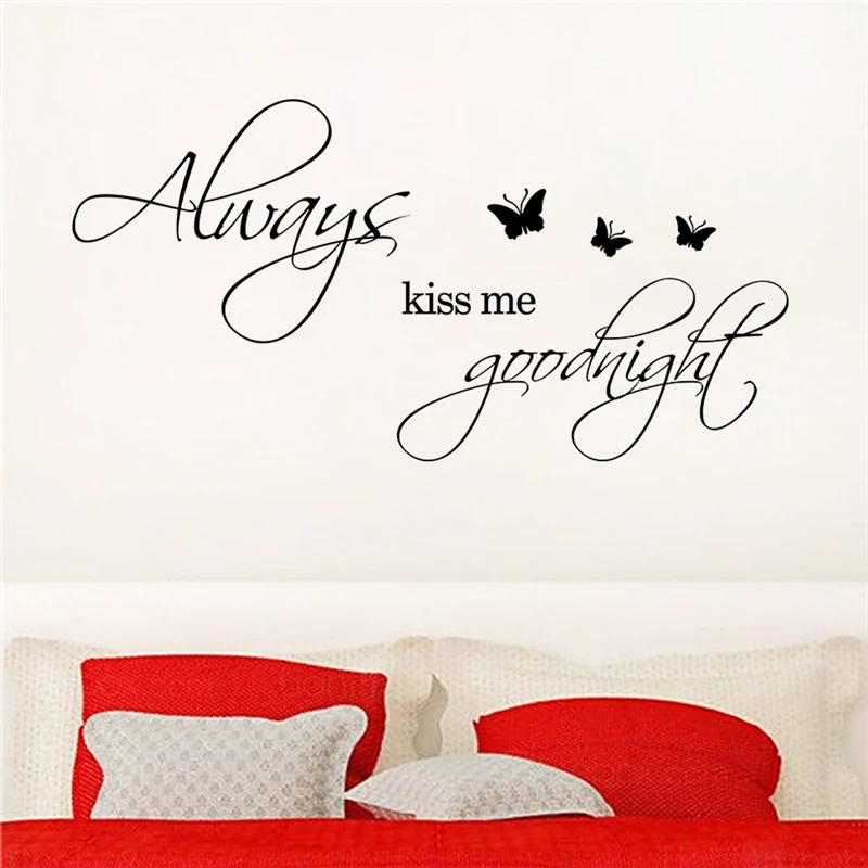 Наклейки на стену с цитатами «всегда целуй меня», виниловые Стикеры «сделай сам» для спальни, Декор для дома, художественная роспись, черный цвет