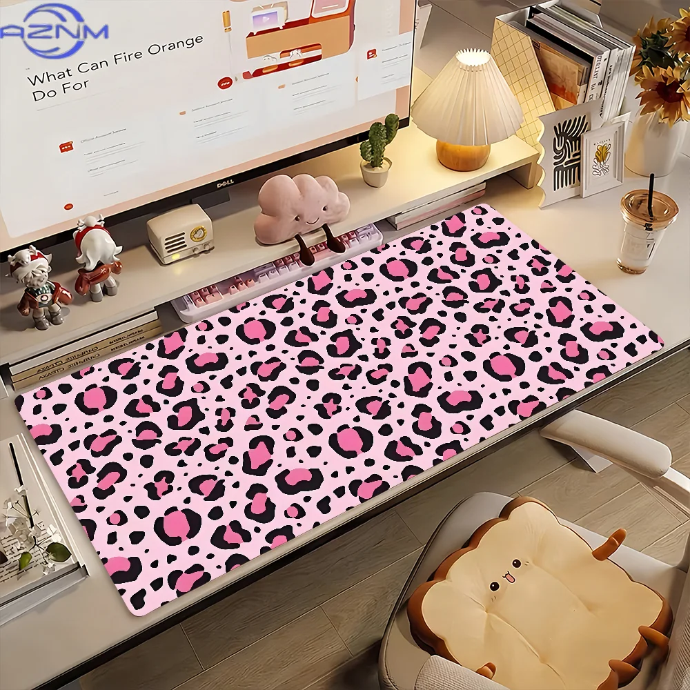Alfombrilla de ratón con estampado de leopardo rosa, alfombrilla antideslizante para escritorio, accesorios para PC y portátil,