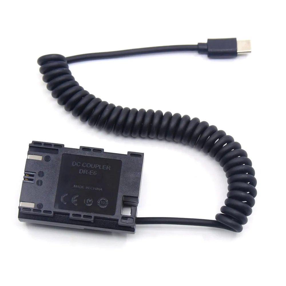 USB C to DC Coupler DR-E6 LP-E6N Dummy Battery Power Atapter For Canon EOS 5DII 5DS R 5D3 5D4 7D 60Da 70D 80D 90D R5 R6 Camera