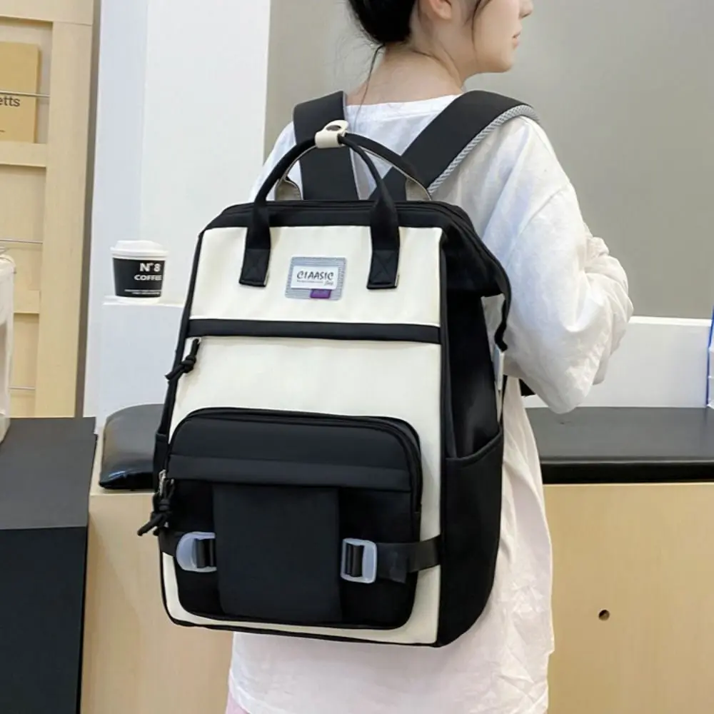 حقيبة ظهر ذات سعة كبيرة قابلة للتعديل على الطراز الكوري بألوان متباينة كاجوال من النايلون Daypack مضادة لرذاذ الماء الناعم للنساء حقيبة مدرسية للرجال