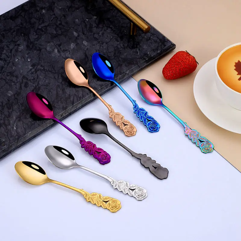 1Pc Cute Rose Flower Spoon Stirring For Tea Coffee Milk Drink Stainless Steel Tableware