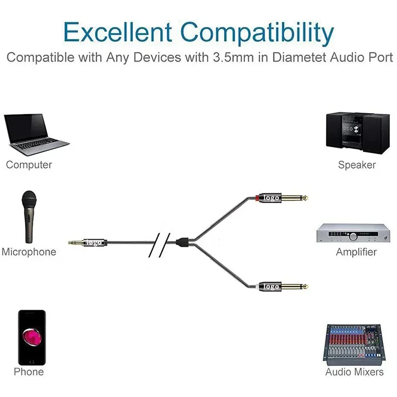 3,5 mm na podwójny kabel TRS 6,5 mm Adapter AUX Kabel audio 6,5 Jack do gniazda stereo 3,5 do gniazda miksera Wzmacniacz Głośnik Adapter 6,35 mm — zdjęcie produktu 6