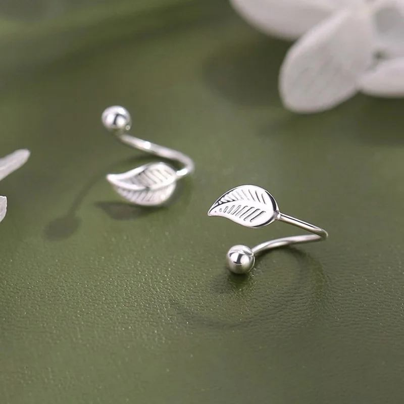 

Real 925 Sterling Silver Leaves Bead Screw Stud Earrings For Women Party Classic Fine Jewelry Minimalist Plant Accessories