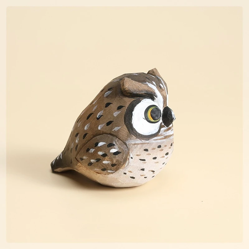 1 PC Hand Carved Owl Figurines Creative Desk Decoration  Office Home Cute Handmade Wooden Bird Craft Ornament Unique Animal Gift