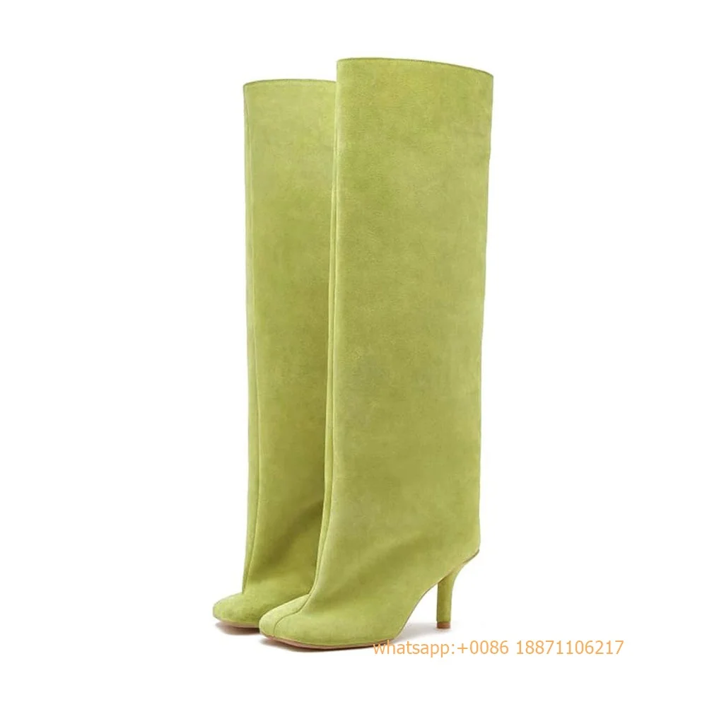 New Catwalk Sexy Ladies Long Boots 2024 Winter Street Square Toe Stiletto Knee-High Boot Solid Color Fashion Model Fashion Boot