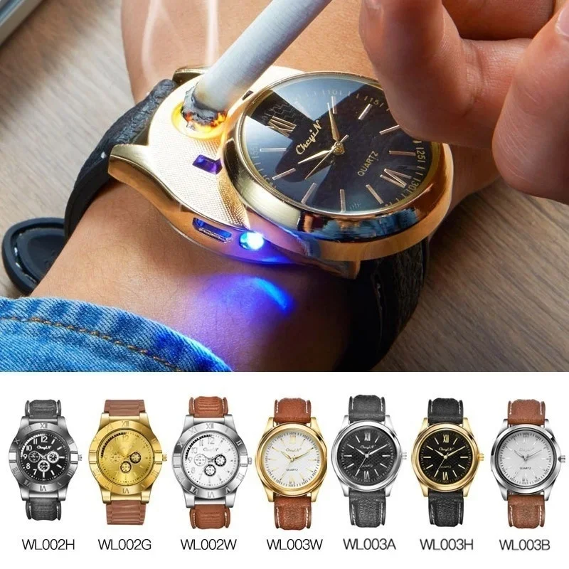 

USB Charging Lighter Watch Flameless Windproof Cigarette Lighters Rechargeable Electronic Sports Men Watches No Gas