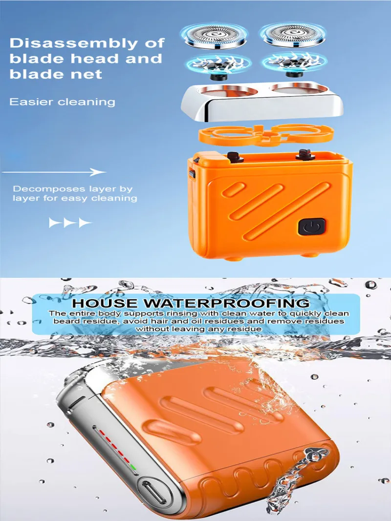 ماكينة حلاقة كهربائية محمولة برأس مزدوج ماكينة حلاقة عائمة قابلة لإعادة الشحن بواجهة صغيرة