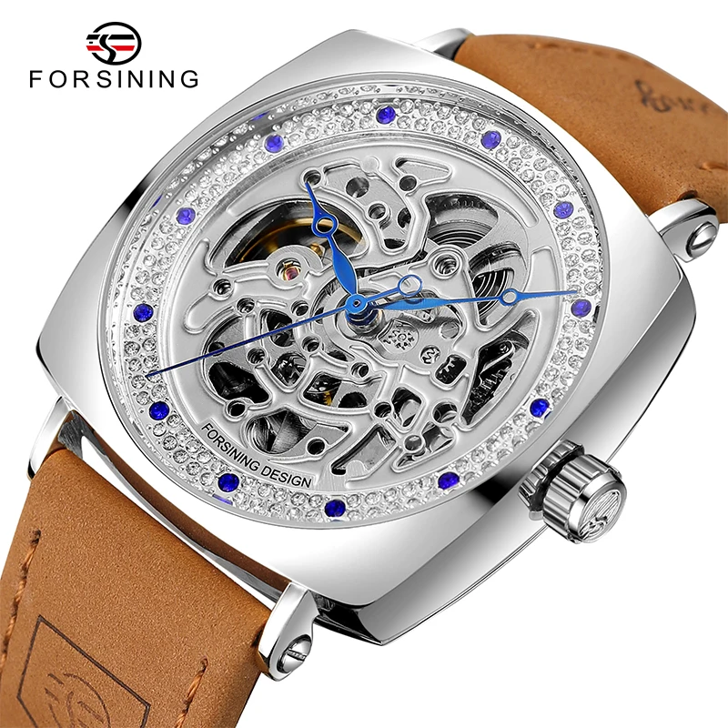 Forsining Luxury Leather Strap Skelton Watches Men Automatic Mechanical Watch For Man 30m Waterproof Luminous Hand WristWatch