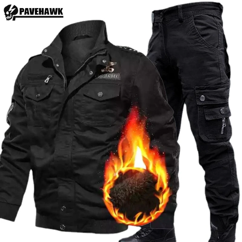 Terno de calças multi-bolso masculino, conjuntos militares táticos, ternos à prova de vento, jaquetas bomber, primavera, outono, inverno, tamanho