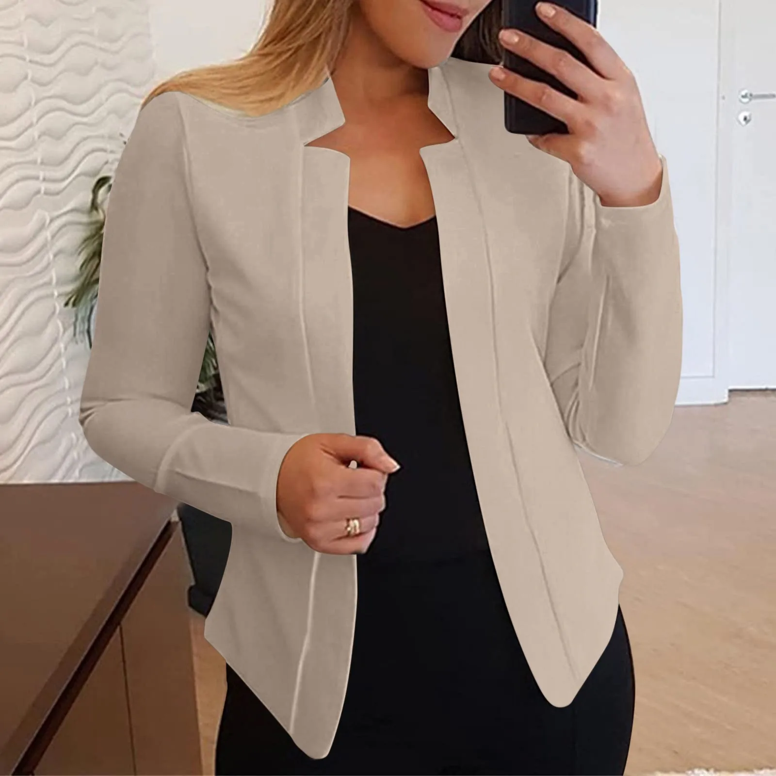 Solid Color Slim Fit Women Blazer Jacket Notched Collar Open Stitch Office Lady Jacket Coat Suit Spring/Autumn Female Jacket