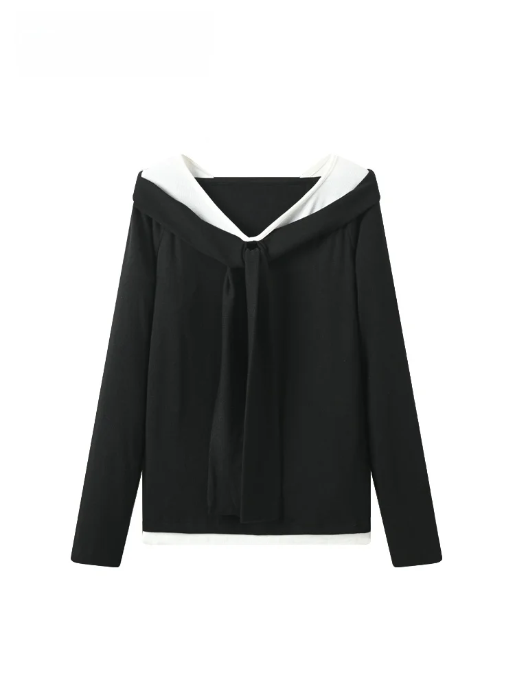 

Женский комплект Cara CLUB: Новая весенняя футболка с длинным рукавом на одно плечо и лоскутная юбка-миди из двух частей