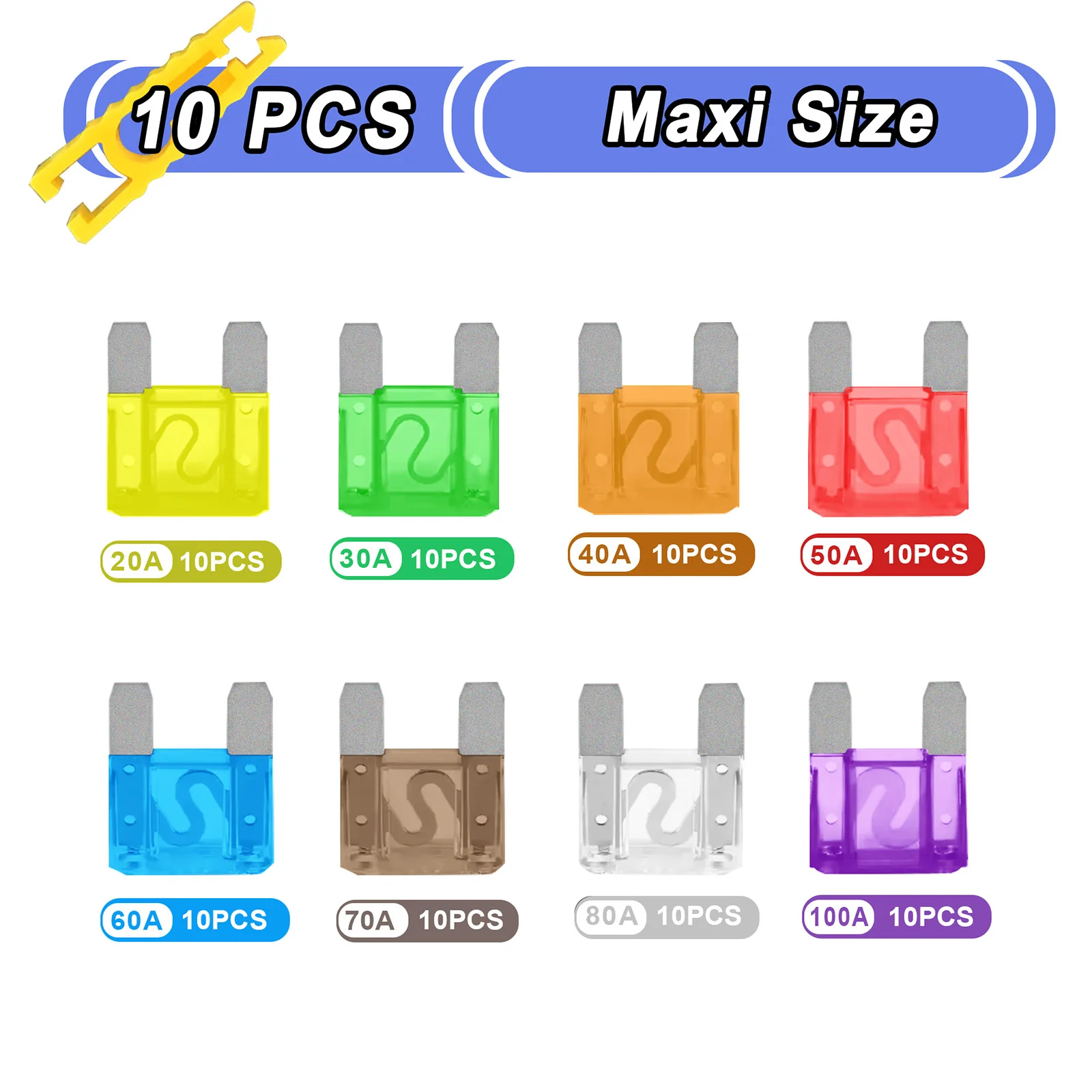

10PCS 32V Maxi Large Size Blade High Quality Zinc Alloy Fuses Assortment Kit for RV Auto Car ATV Boat 20/30/40/50/60/70/80/100A