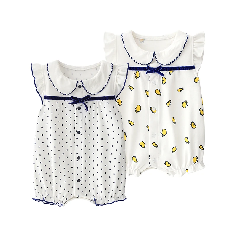 

Baby jumpsuit summer newborn pure cotton flying sleeve harem newborn baby girl clothes thin women's summer clothing