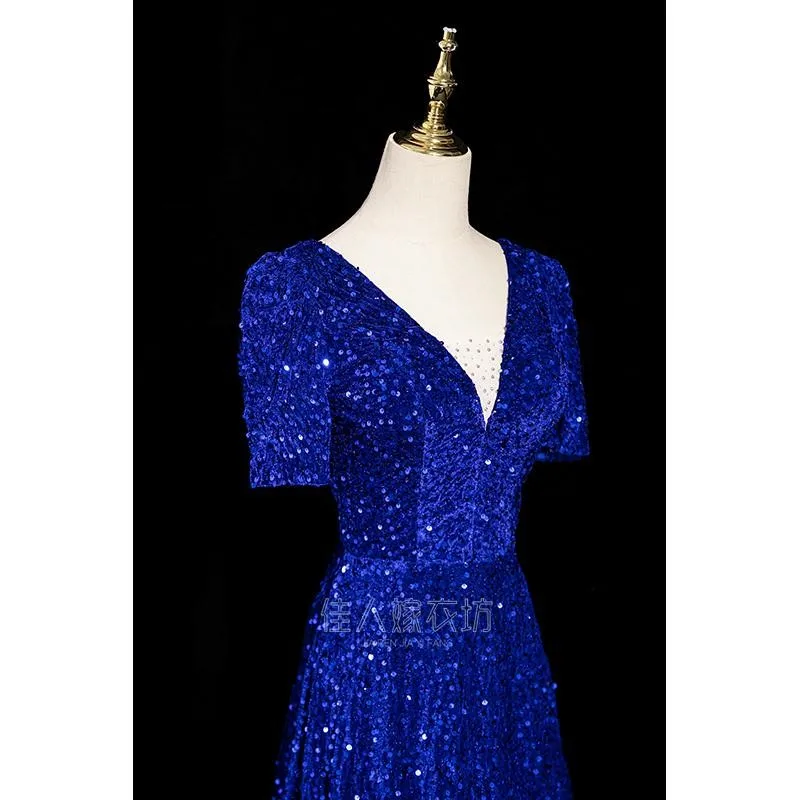 Banquet long toast performance choir host royal blue dignified atmospheric dress