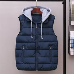 Oversize 6XL Men Padded Vest 2024 New Autumn Winter Hooded Coat Thick Warm Sleeveless Jacket Casual Waistcoat Men's Clothing