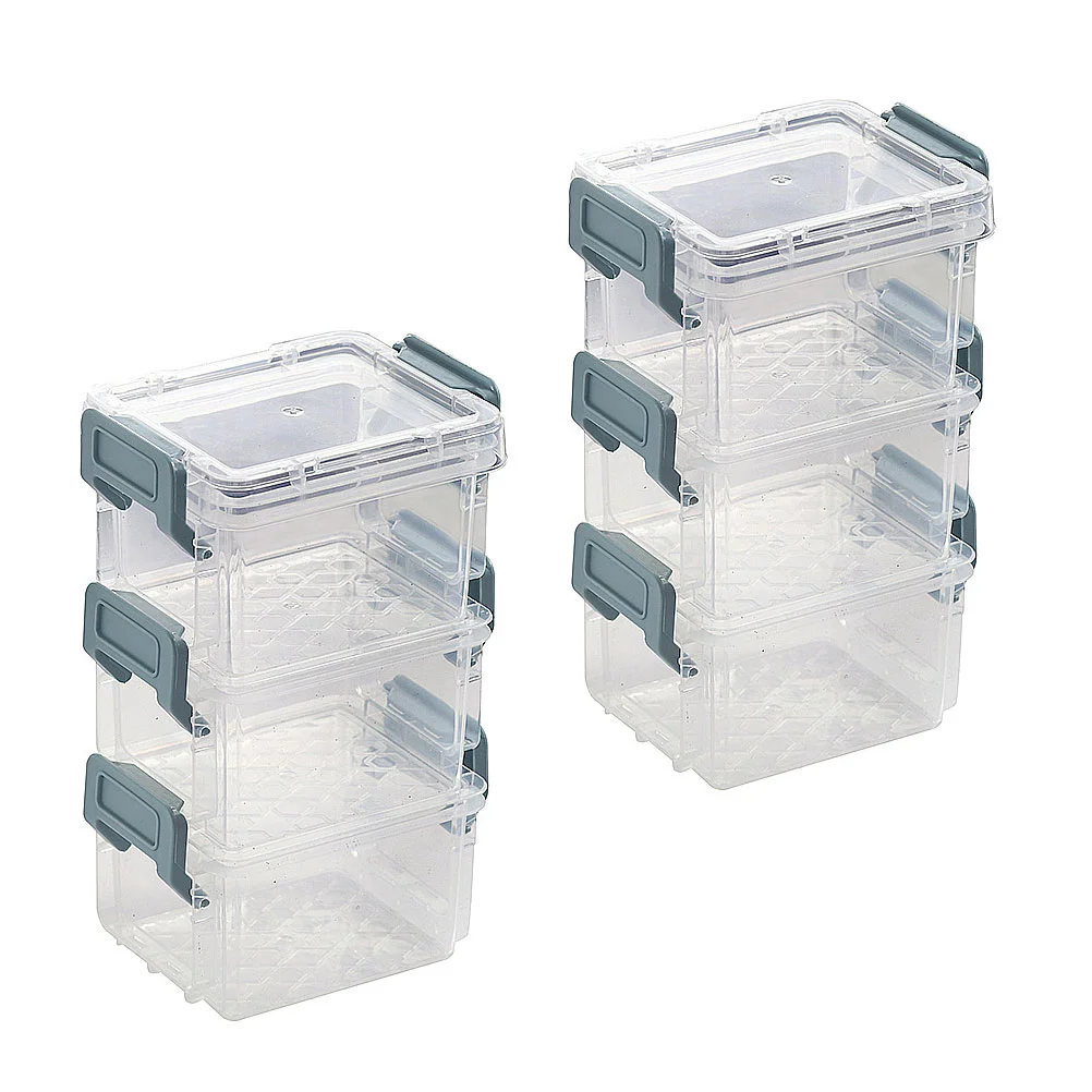 6 Pcs Transparent Storage Box Bins Plastic Desktop Organizer Case Sundries Container Jewelry Travel