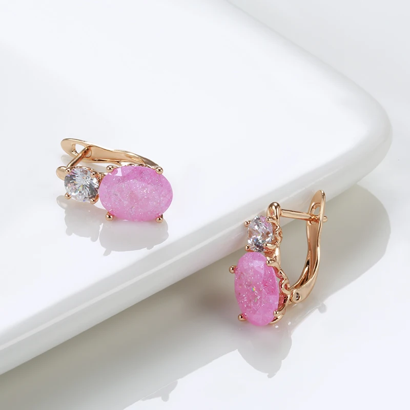 Personality Geometric Oval Cut Pink Frosted Zircon Drop Earrings For Girls Fine Wedding Party Jewelry Women Sexy Earrings