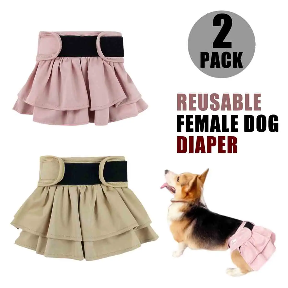 2Pcs Washable Female Dog Diaper Cute Dress Reusable Pet Dogs Sanitary Panties Highly Absorbent Leak Proof Diapers For Puppy