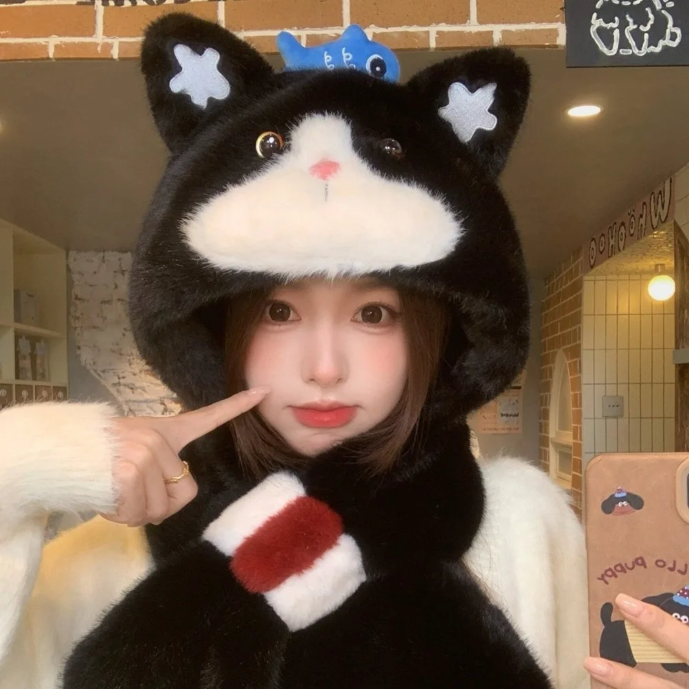 2 Piece Polyester Hat Scarf Set Warm Lining Ear Flap Winter Hat Scarf Thick Insulation 56cm-60cm Head Circumference