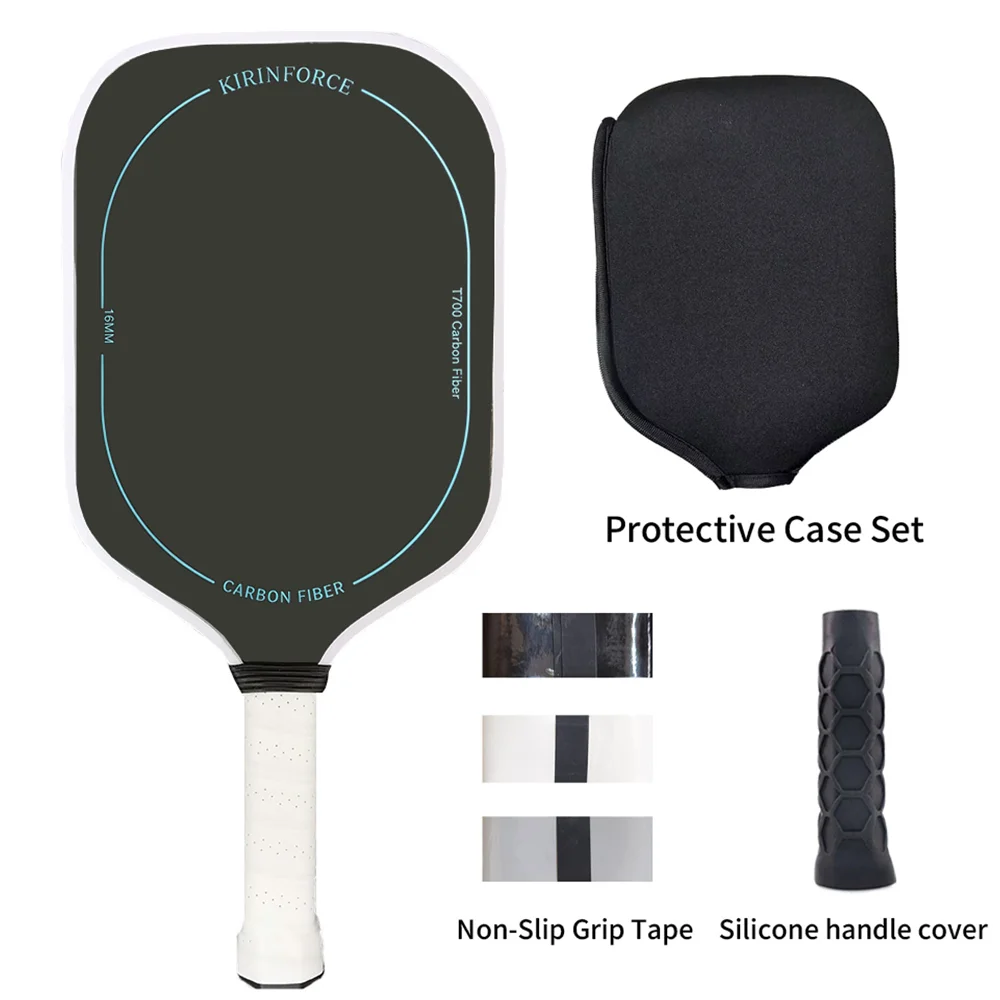 KIRINFORCE T700 Carbon Pickleball Paddle 16mm Cold Press White Edge Gritted Spin Surface Sweet Spot